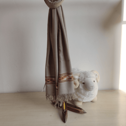 Hand Woven Polywool Kullu Stole - Beige - Bhuttico Shawls