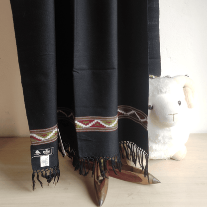 Hand Woven Polywool Kullu Stole - Black - Bhuttico Shawls