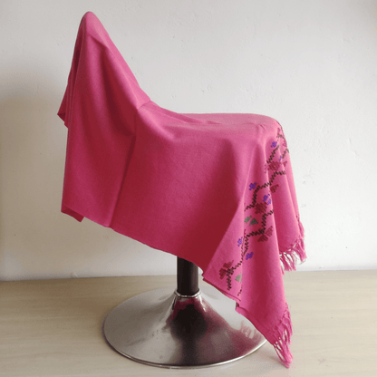 Hand Woven Polywool Kullu Stole - carrot red - Bhuttico Shawls