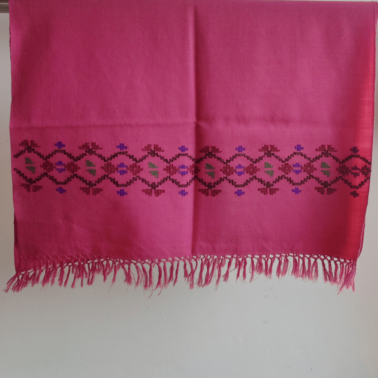 Hand Woven Polywool Kullu Stole - carrot red - Bhuttico Shawls