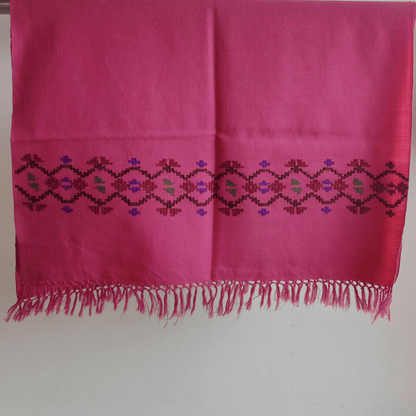 Hand Woven Polywool Kullu Stole - carrot red - Bhuttico Shawls