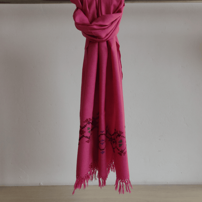 Hand Woven Polywool Kullu Stole - carrot red - Bhuttico Shawls