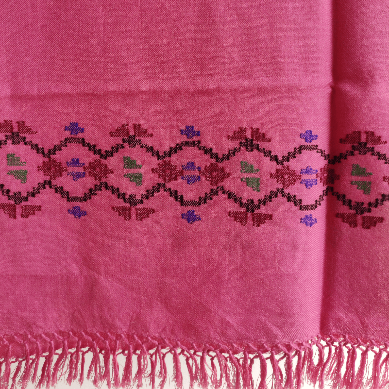 Hand Woven Polywool Kullu Stole - carrot red - Bhuttico Shawls