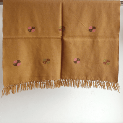 Hand Woven Polywool Kullu Stole - Mustard - Bhuttico Shawls