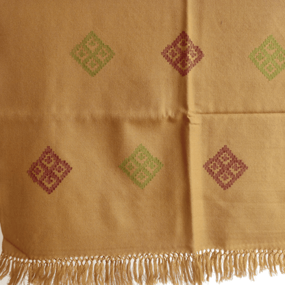 Hand Woven Polywool Kullu Stole - mustard - Bhuttico Shawls