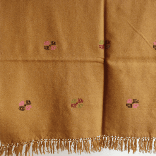 Hand Woven Polywool Kullu Stole - Mustard - Bhuttico Shawls