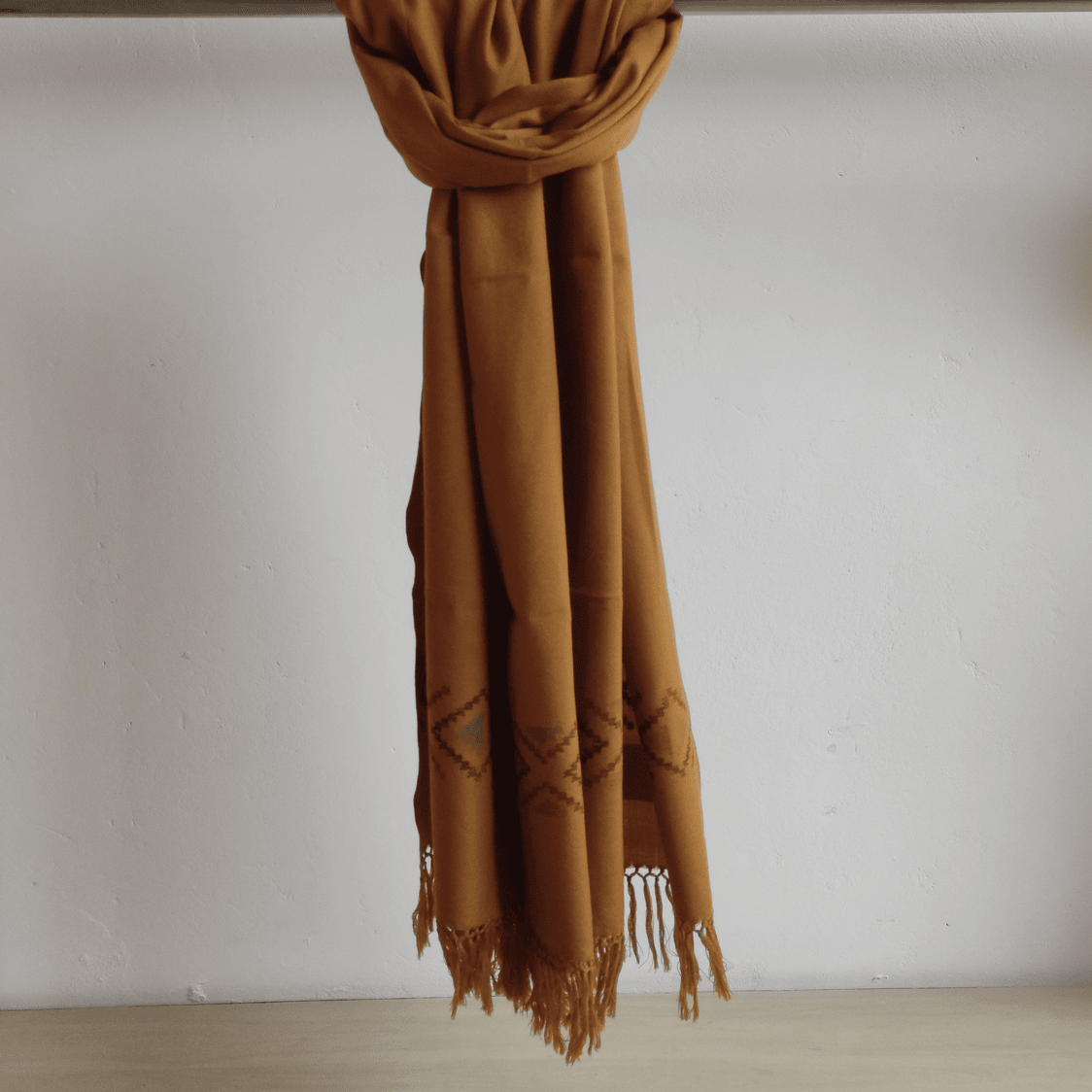 Hand Woven Polywool Kullu Stole - Mustard - Bhuttico Shawls