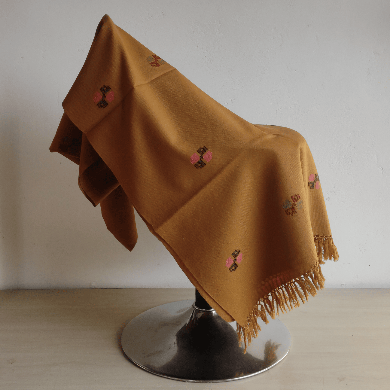 Hand Woven Polywool Kullu Stole - Mustard - Bhuttico Shawls