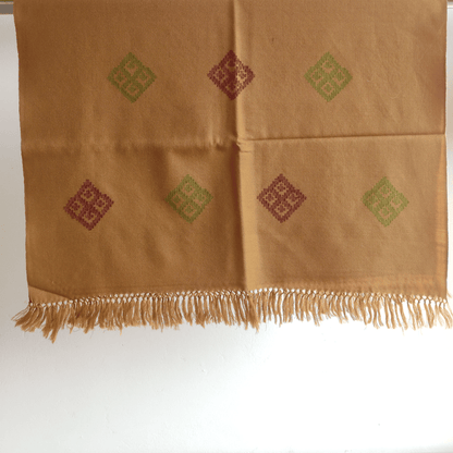 Hand Woven Polywool Kullu Stole - mustard - Bhuttico Shawls