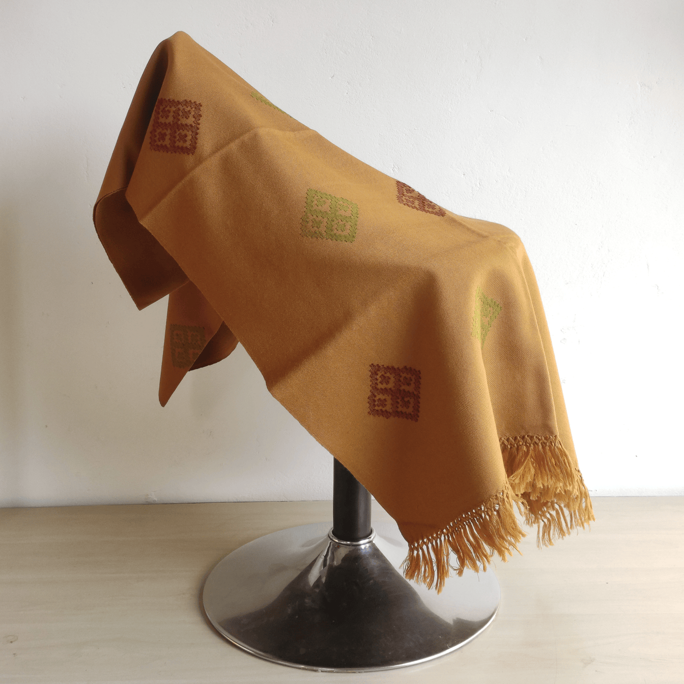 Hand Woven Polywool Kullu Stole - mustard - Bhuttico Shawls