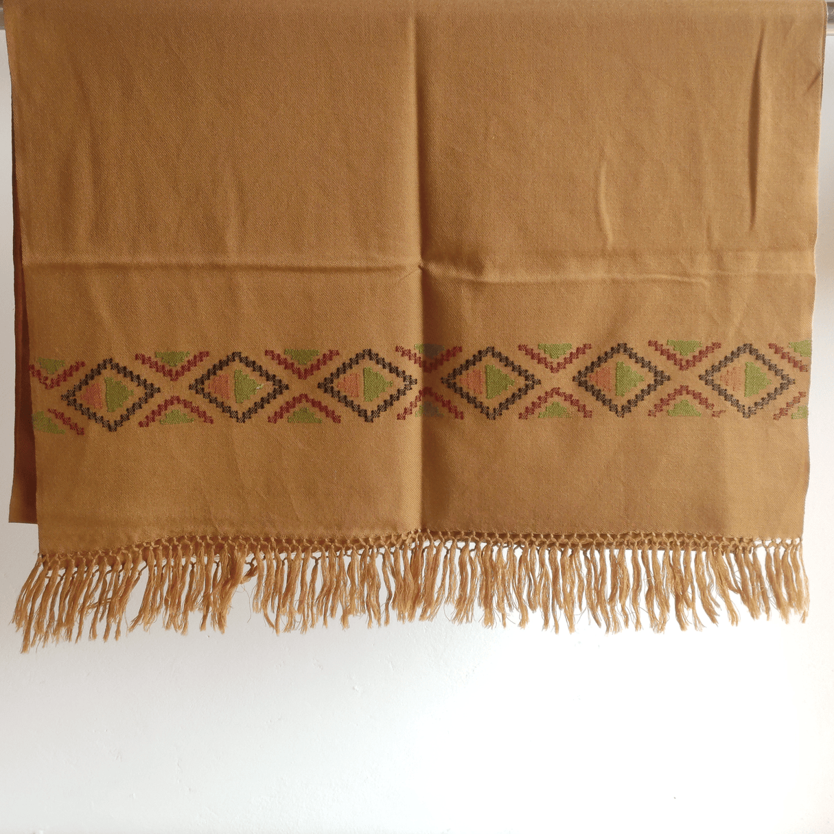 Hand Woven Polywool Kullu Stole - Mustard - Bhuttico Shawls