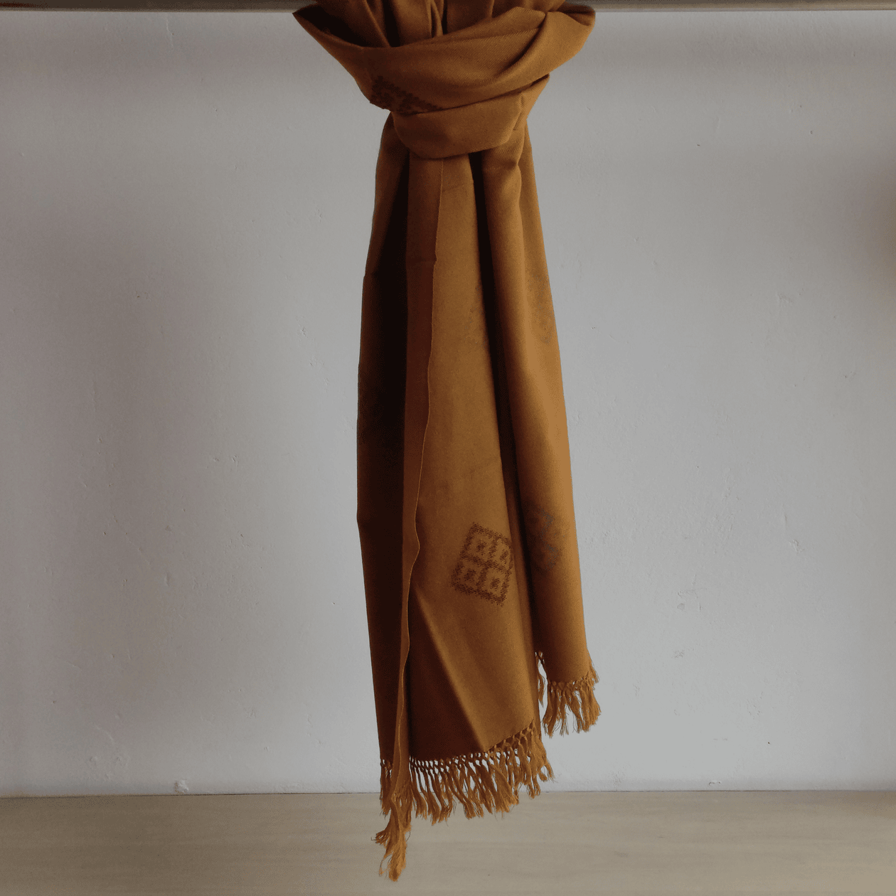 Hand Woven Polywool Kullu Stole - mustard - Bhuttico Shawls