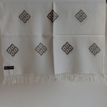 Hand Woven Polywool Kullu Stole - off white - Bhuttico Shawls