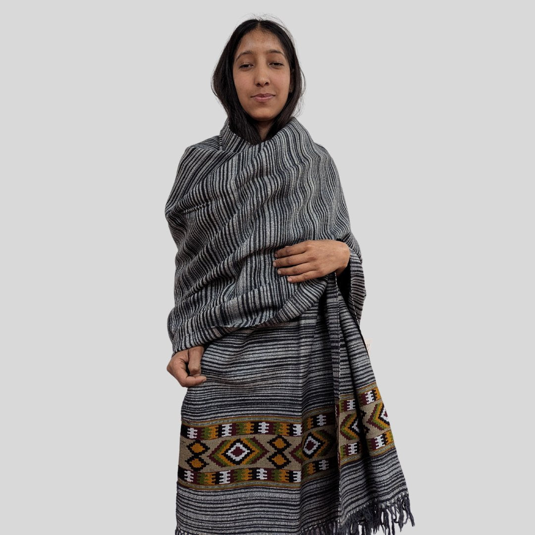 Hand Woven Pure HANDSPUN Merino Wool Kullu Shawl - Bhuttico Shawls