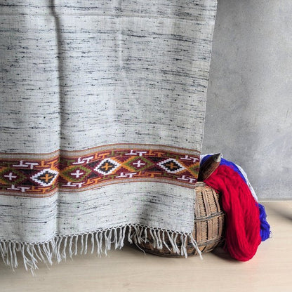 Hand Woven Pure Merino Slub Wool Kullu Stole - grey - Bhuttico Shawls