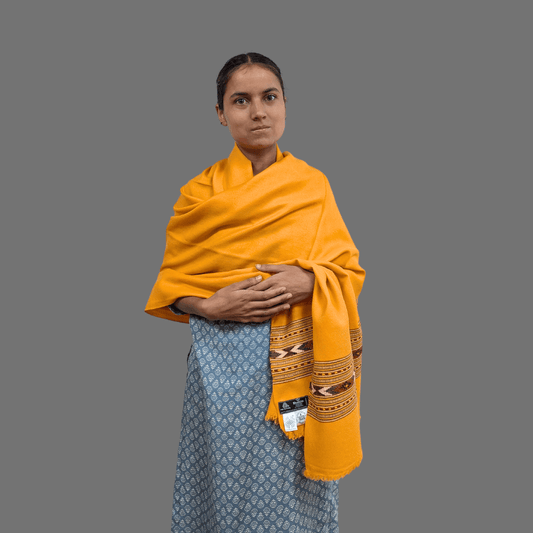 Hand Woven Pure Merino Wool Kullu Shawl (396 MUSTARD) - Bhuttico Shawls