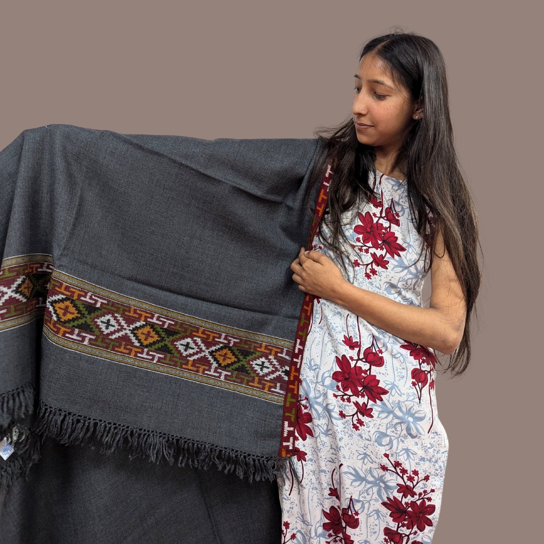 Hand Woven Pure Merino Wool Kullu Shawl - Bhuttico Shawls