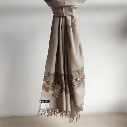 Hand Woven Pure Merino Wool Kullu Shawl - Beige - Bhuttico Shawls