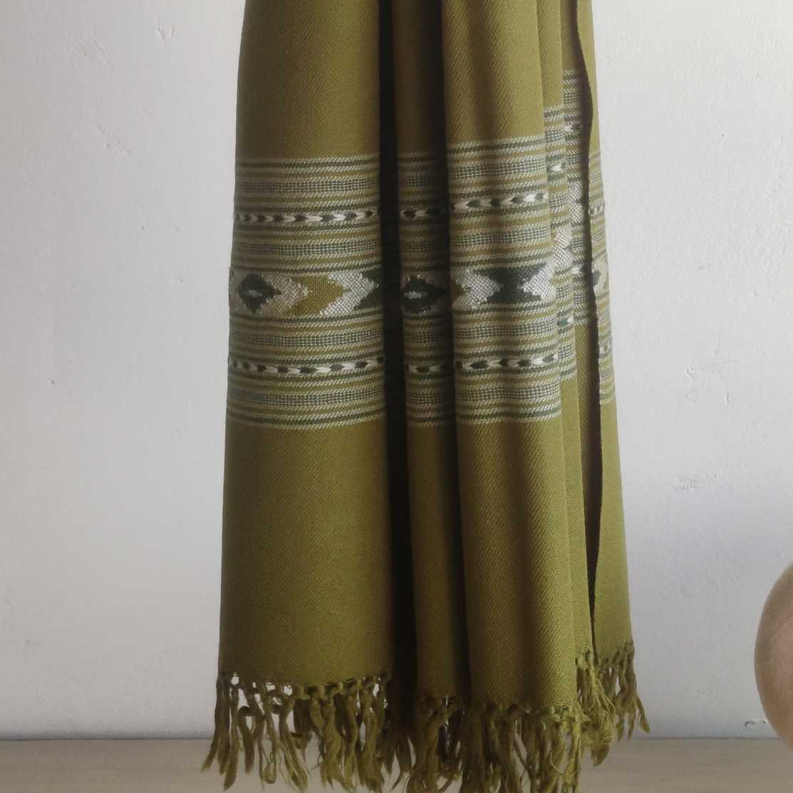 Hand Woven Pure Merino Wool Kullu Shawl Green - Bhuttico Shawls