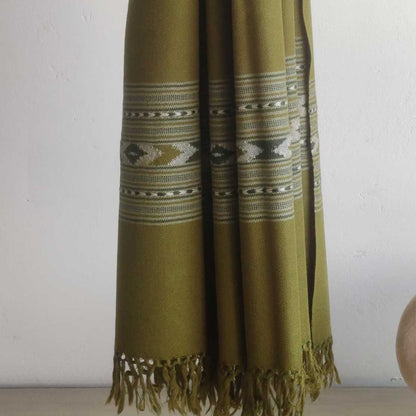Hand Woven Pure Merino Wool Kullu Shawl Green - Bhuttico Shawls