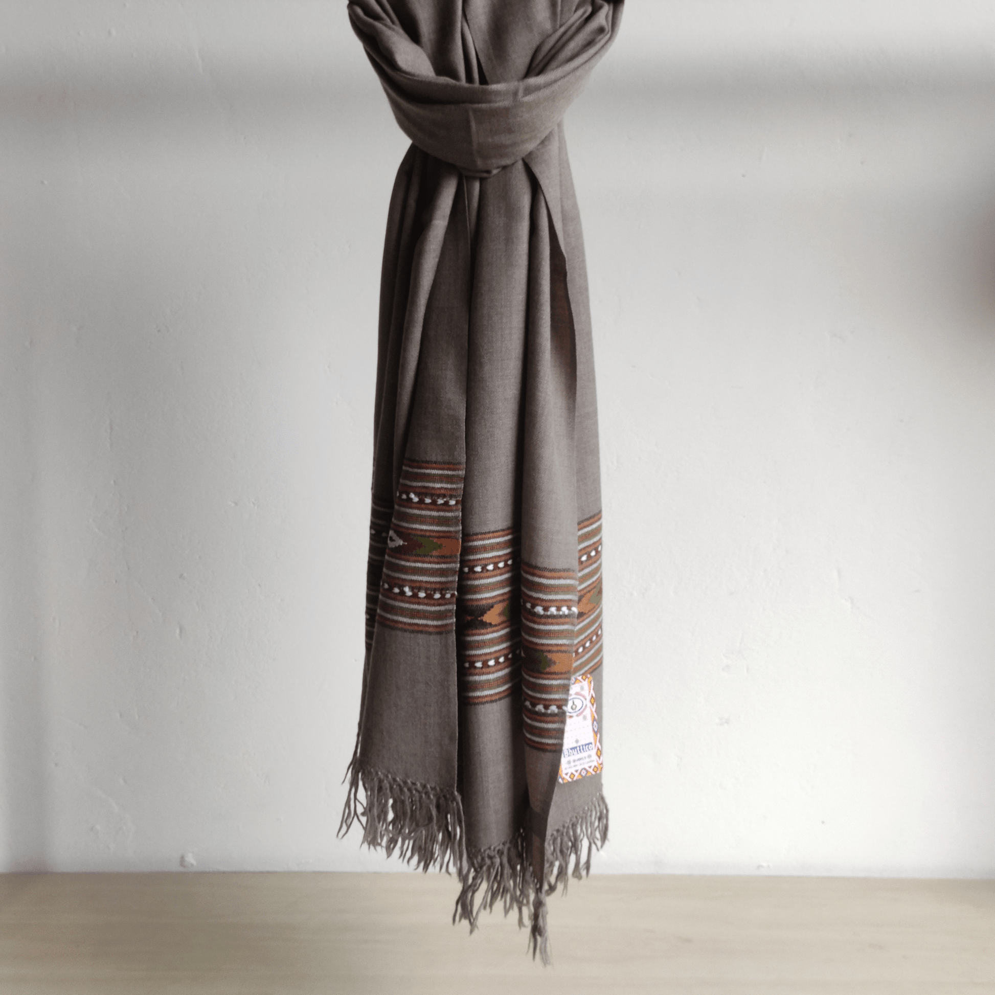 Hand Woven Pure Merino Wool Kullu Shawl - Grey - Bhuttico Shawls