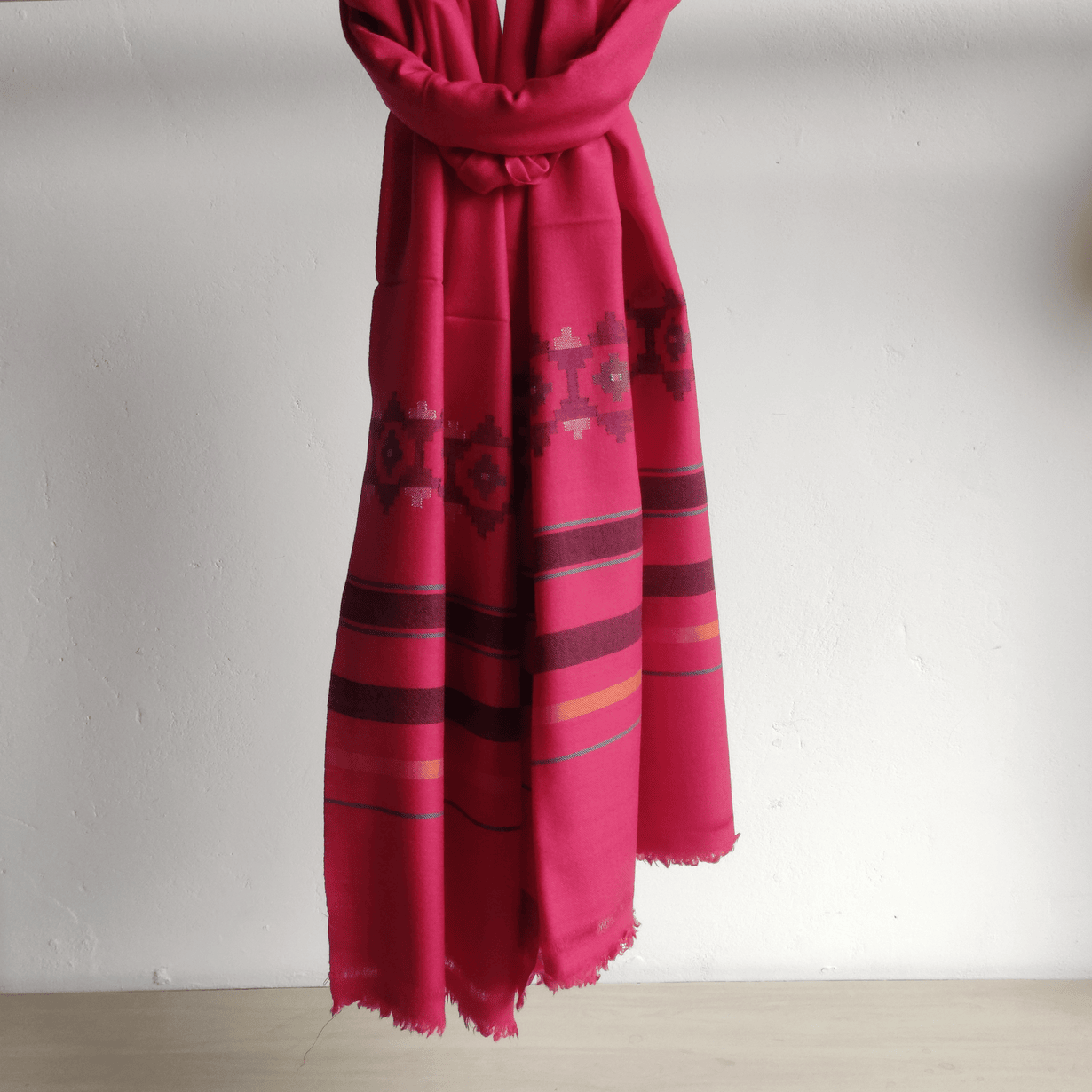 Hand Woven Pure Merino Wool Kullu Shawl - Pink - Bhuttico Shawls