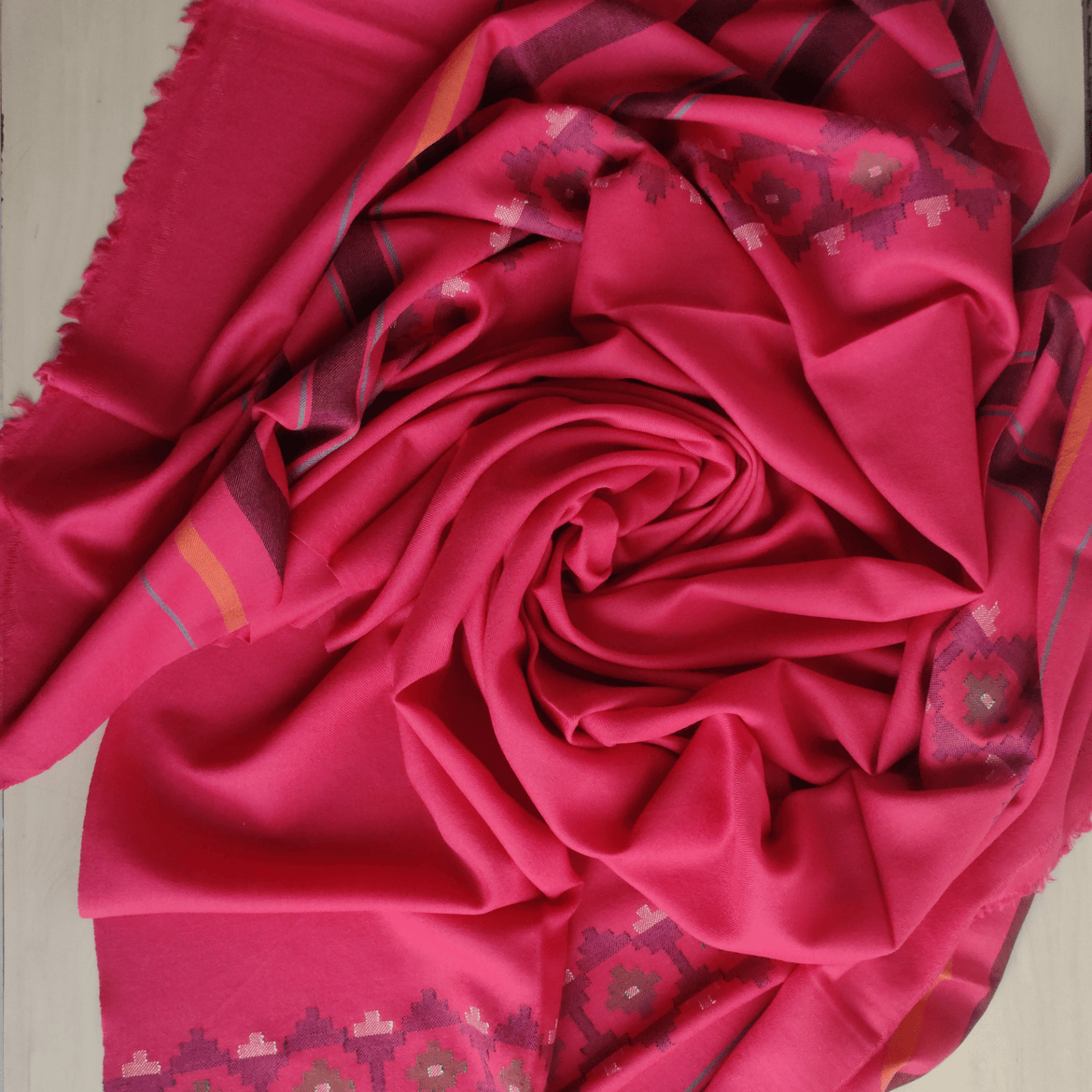 Hand Woven Pure Merino Wool Kullu Shawl - Pink - Bhuttico Shawls