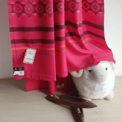 Hand Woven Pure Merino Wool Kullu Shawl - Pink - Bhuttico Shawls