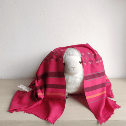 Hand Woven Pure Merino Wool Kullu Shawl - Pink - Bhuttico Shawls