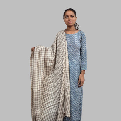 Hand Woven Pure Merino Wool + PASHMINA Kullu Stole (CHECK) - Bhuttico Shawls