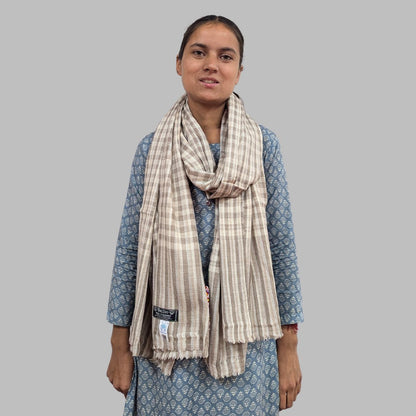 Hand Woven Pure Merino Wool + PASHMINA Kullu Stole (CHECK) - Bhuttico Shawls