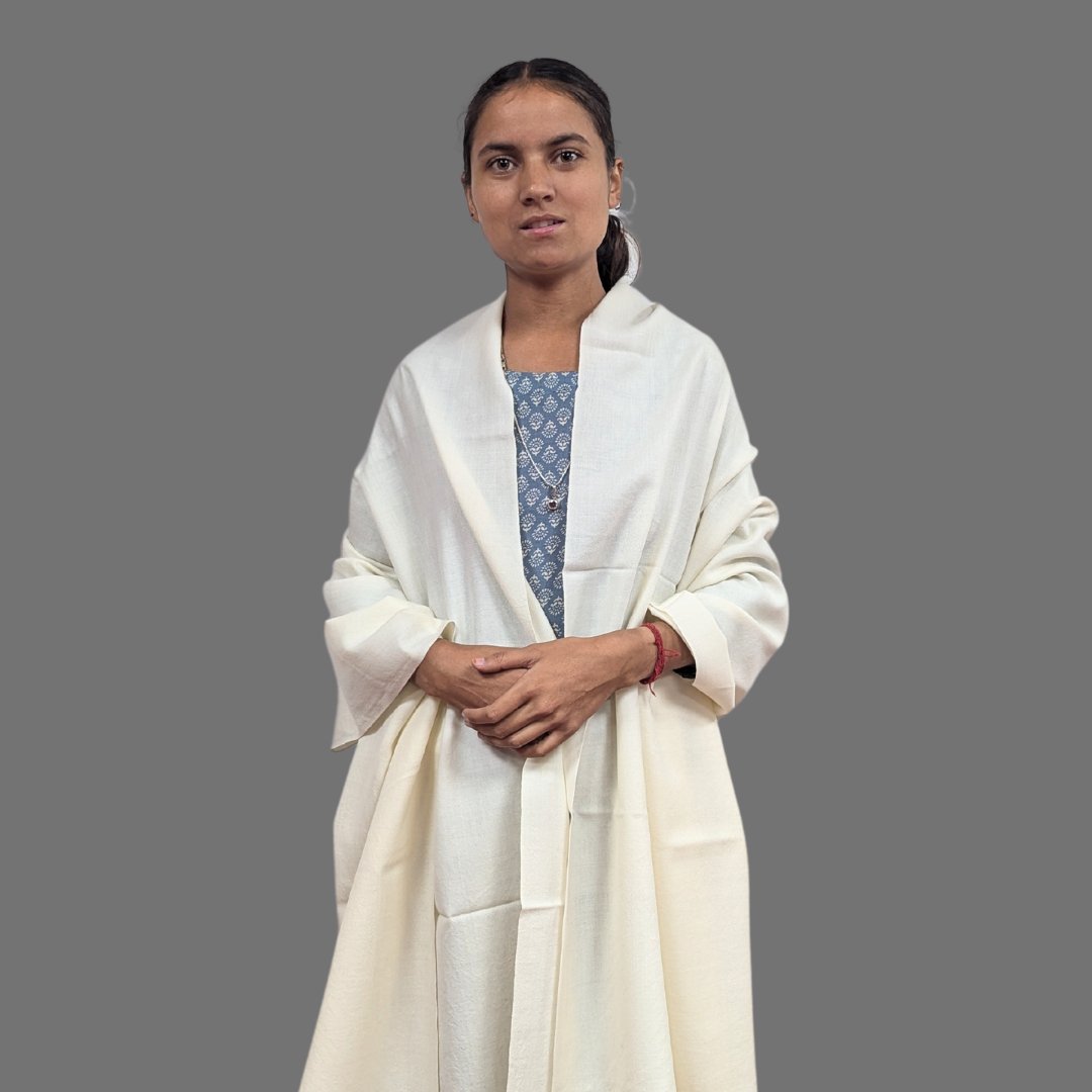 Hand Woven Pure Merino Wool + PASHMINA Kullu Stole (PLAIN) - Bhuttico Shawls