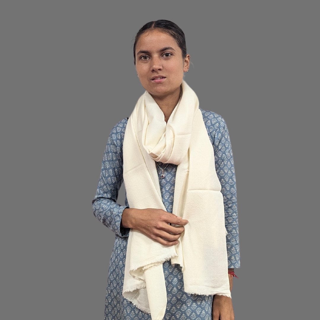 Hand Woven Pure Merino Wool + PASHMINA Kullu Stole (PLAIN) - Bhuttico Shawls