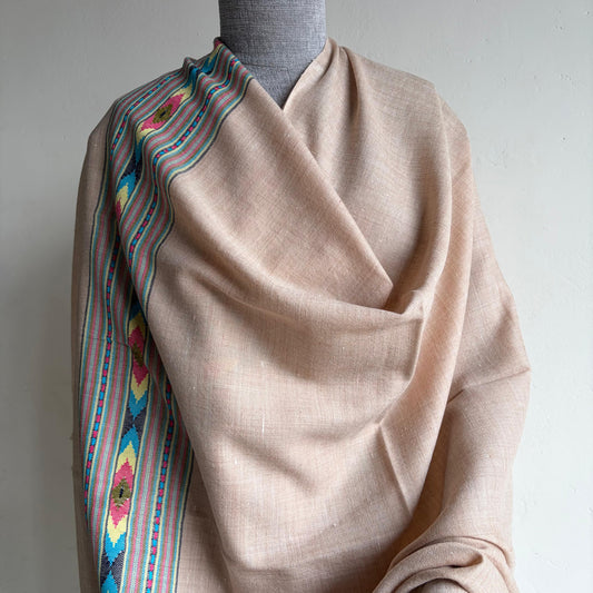 Handwoven Angora and Wool Blend Shawl (Beige)