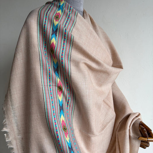 Handwoven Angora and Wool Blend Shawl (Beige)