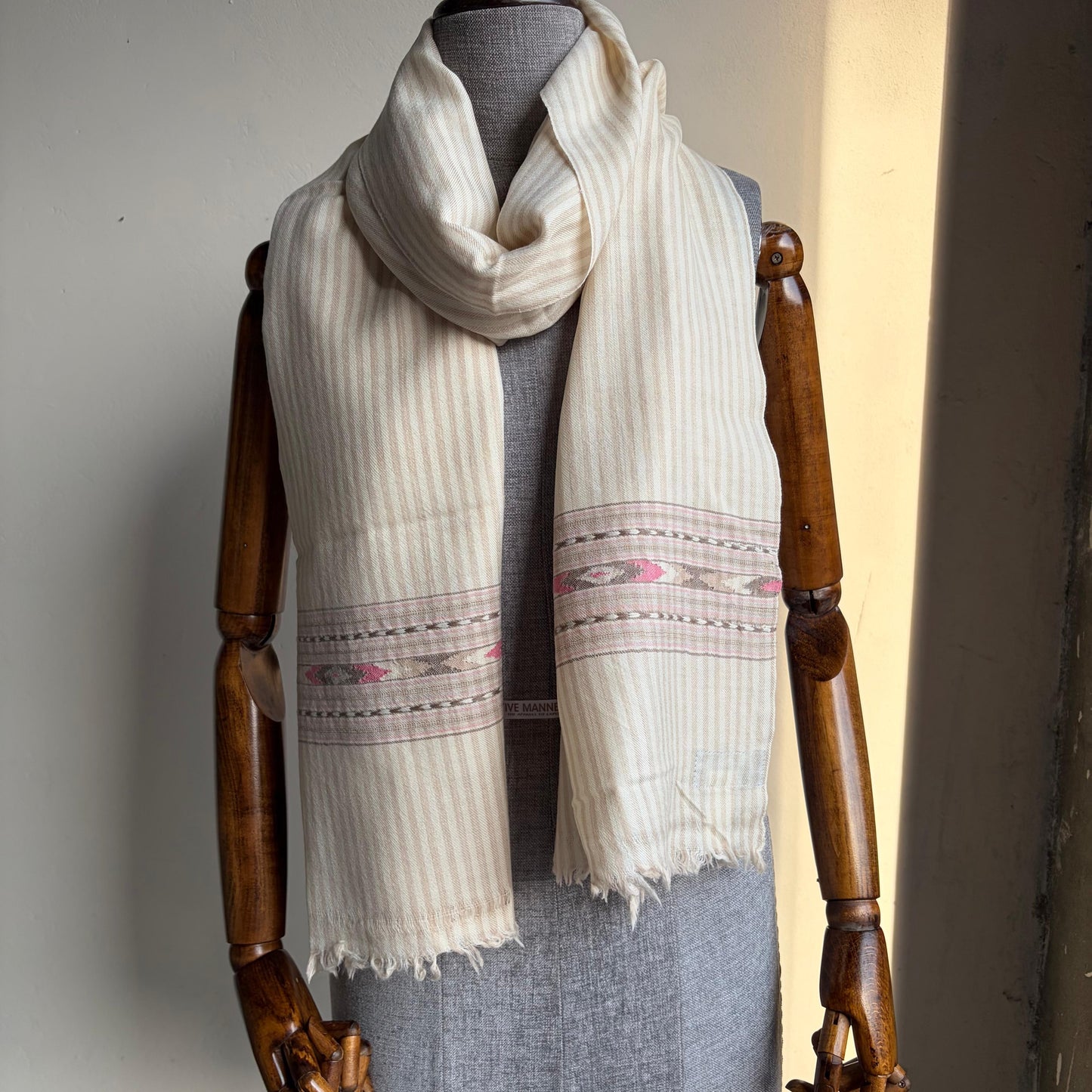 Handloom Pure Merino Wool Stole (off white and beige)
