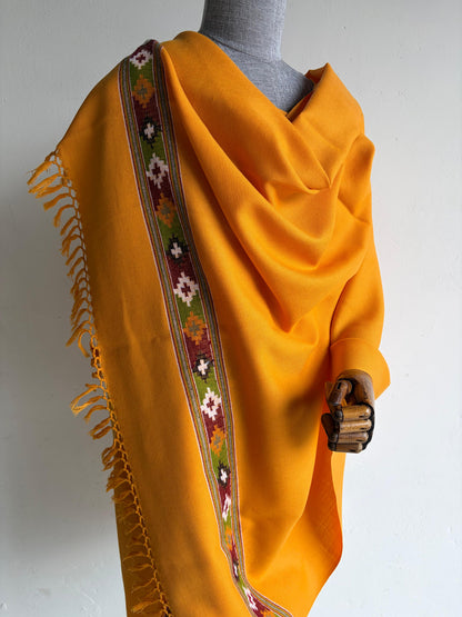 Handwoven Kullu Patti Polywool Shawl - Mustard