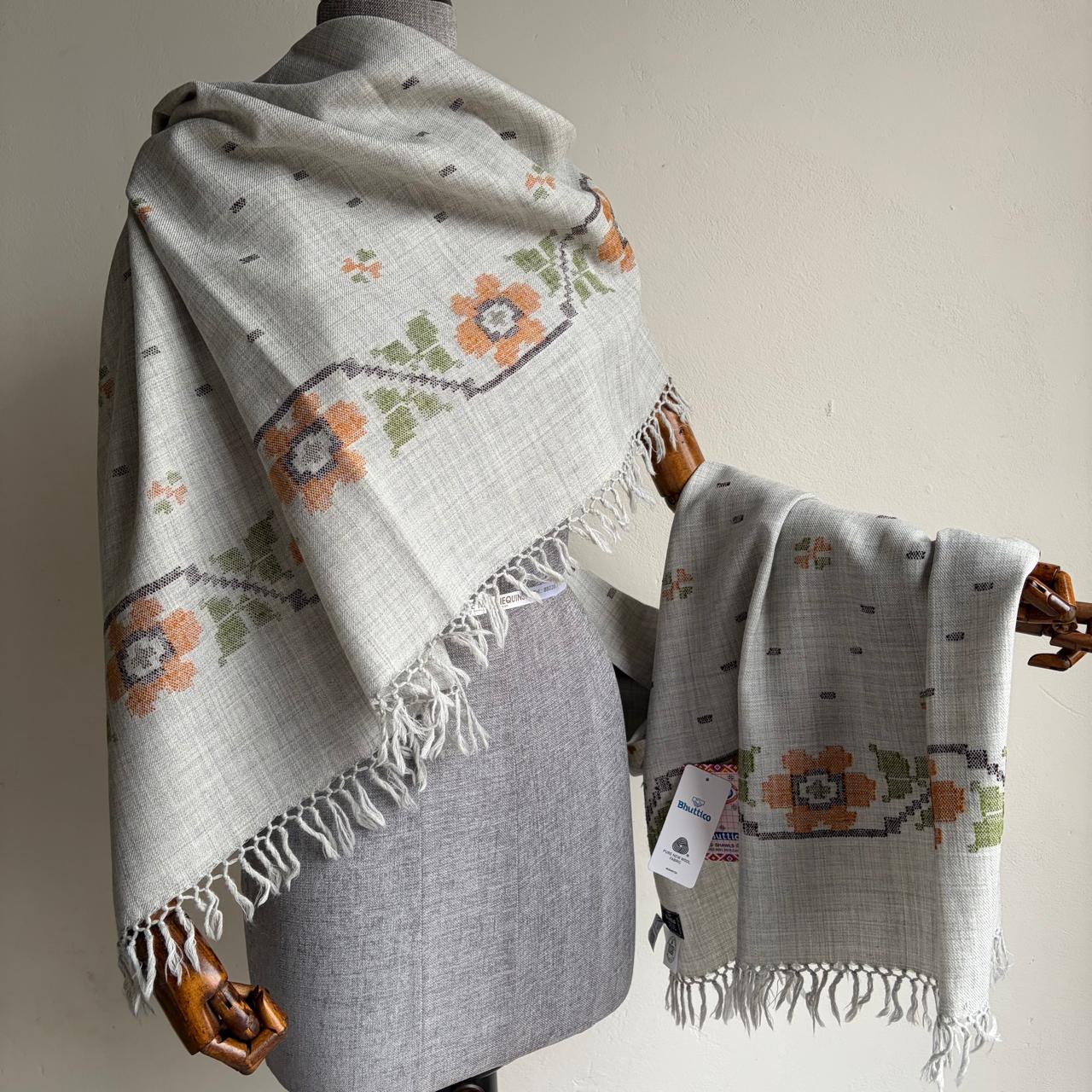 Handloom Pure Merino Wool Shawl (Steel Grey)