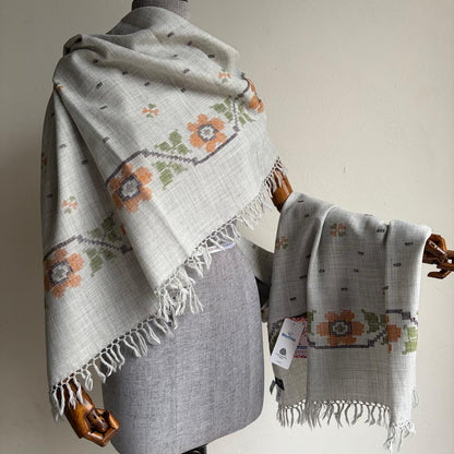Handloom Pure Merino Wool Shawl (Steel Grey)