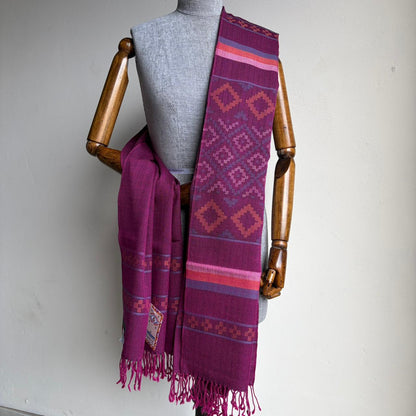 Hand Woven Pure Merino Wool Kullu Stole- Purple