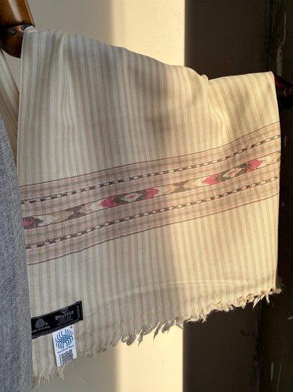 Handloom Pure Merino Wool Stole (off white and beige)