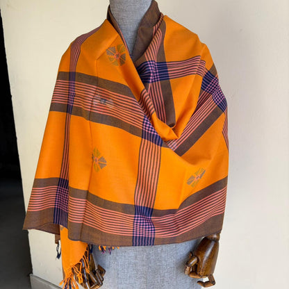 Hand Woven Pure Merino Wool Kullu Stole- Mustard