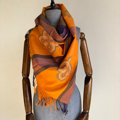 Hand Woven Pure Merino Wool Kullu Stole- Mustard