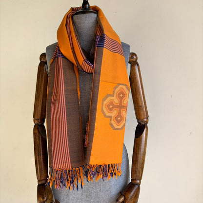 Hand Woven Pure Merino Wool Kullu Stole- Mustard