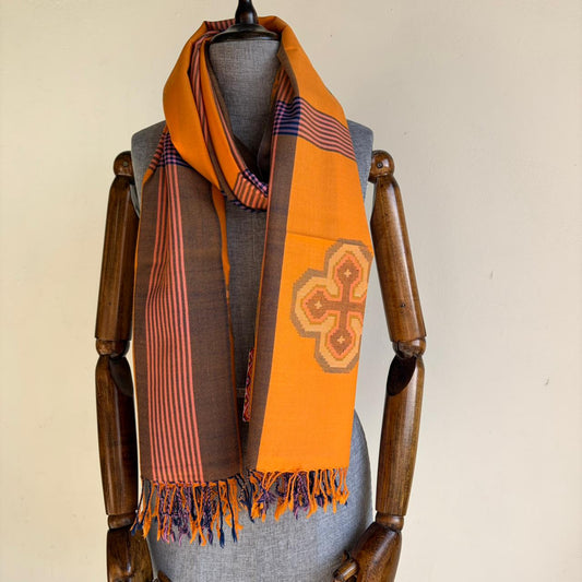 Hand Woven Pure Merino Wool Kullu Stole- Mustard