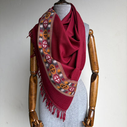 Hand Woven Pure Merino Wool Kullu Stole- Maroon