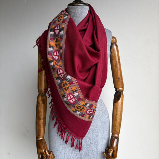 Hand Woven Pure Merino Wool Kullu Stole- Maroon