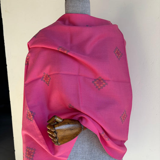 Hand Woven Pure Merino Wool Kullu Stole- Pink