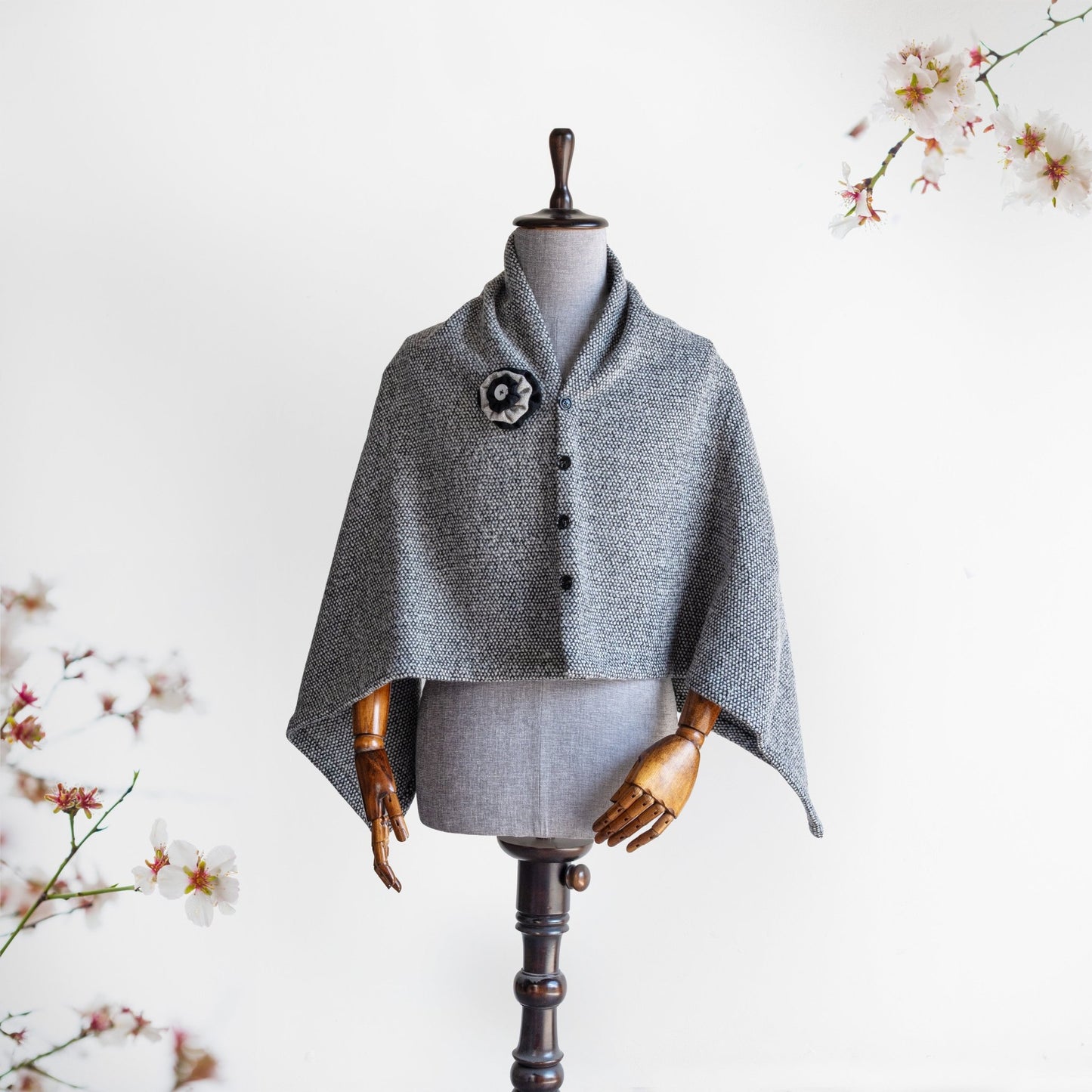 Plain Grey Woolen Cape for Women - Bhuttico Shawls