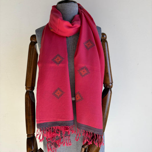 Hand Woven Pure Merino Wool Kullu Stole- Carrot Red